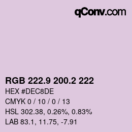 Color code: RGB 222.9 200.2 222 | qconv.com