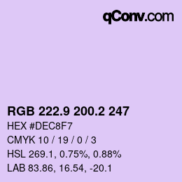 カラーコード: RGB 222.9 200.2 247 | qconv.com