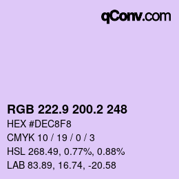 カラーコード: RGB 222.9 200.2 248 | qconv.com