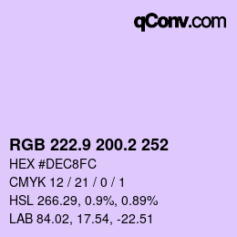 カラーコード: RGB 222.9 200.2 252 | qconv.com