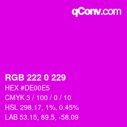 Color code: RGB 222 0 229 | qconv.com