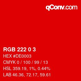 Color code: RGB 222 0 3 | qconv.com
