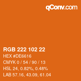 Color code: RGB 222 102 22 | qconv.com