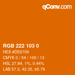 Color code: RGB 222 103 0 | qconv.com