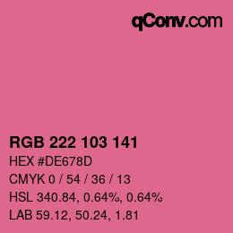 カラーコード: RGB 222 103 141 | qconv.com