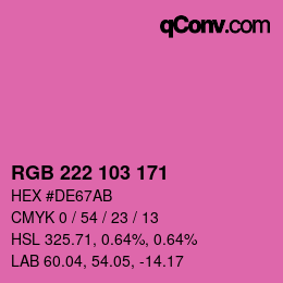 カラーコード: RGB 222 103 171 | qconv.com