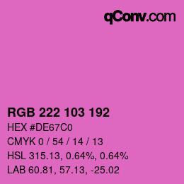カラーコード: RGB 222 103 192 | qconv.com