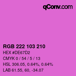 カラーコード: RGB 222 103 210 | qconv.com