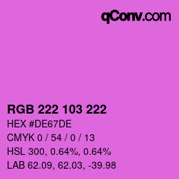 カラーコード: RGB 222 103 222 | qconv.com