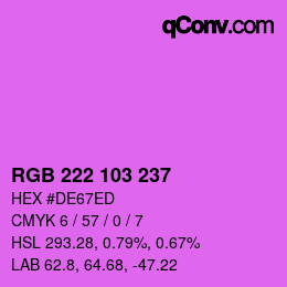 カラーコード: RGB 222 103 237 | qconv.com