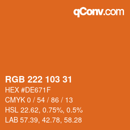 Color code: RGB 222 103 31 | qconv.com