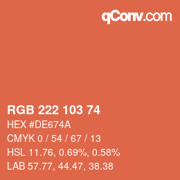 Color code: RGB 222 103 74 | qconv.com