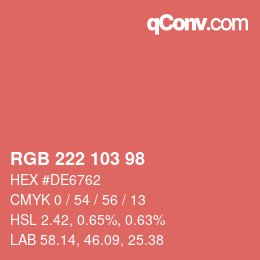 Color code: RGB 222 103 98 | qconv.com