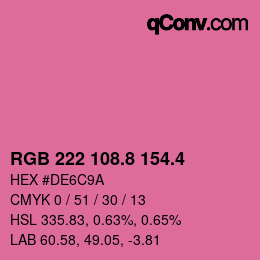 カラーコード: RGB 222 108.8 154.4 | qconv.com