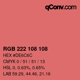 Code couleur: RGB 222 108 108 | qconv.com