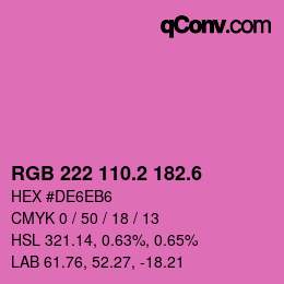 カラーコード: RGB 222 110.2 182.6 | qconv.com