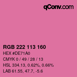 カラーコード: RGB 222 113 160 | qconv.com