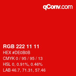 Color code: RGB 222 11 11 | qconv.com