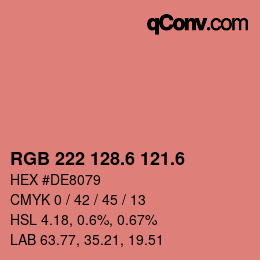 カラーコード: RGB 222 128.6 121.6 | qconv.com