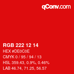 Color code: RGB 222 12 14 | qconv.com