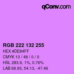 Color code: RGB 222 132 255 | qconv.com