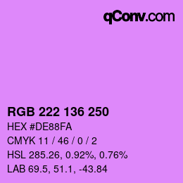 Color code: RGB 222 136 250 | qconv.com