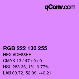Color code: RGB 222 136 255 | qconv.com