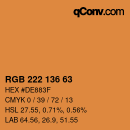 Color code: RGB 222 136 63 | qconv.com