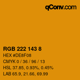 Color code: RGB 222 143 8 | qconv.com
