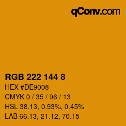 カラーコード: RGB 222 144 8 | qconv.com