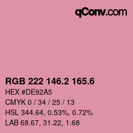 カラーコード: RGB 222 146.2 165.6 | qconv.com