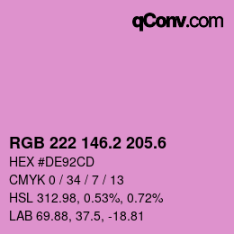 カラーコード: RGB 222 146.2 205.6 | qconv.com
