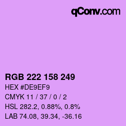 Color code: RGB 222 158 249 | qconv.com