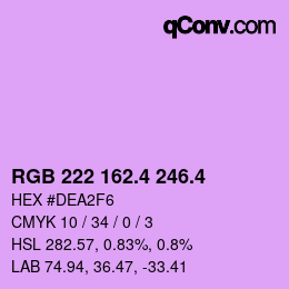 カラーコード: RGB 222 162.4 246.4 | qconv.com