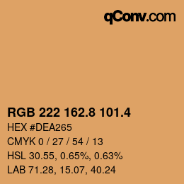 カラーコード: RGB 222 162.8 101.4 | qconv.com