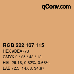 Color code: RGB 222 167 115 | qconv.com