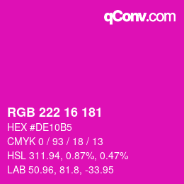 Color code: RGB 222 16 181 | qconv.com