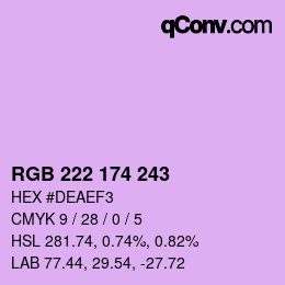 Color code: RGB 222 174 243 | qconv.com