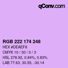 Color code: RGB 222 174 248 | qconv.com
