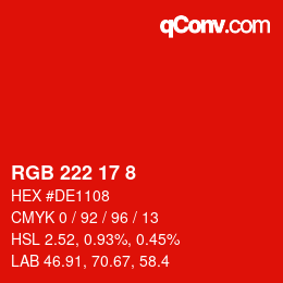 Color code: RGB 222 17 8 | qconv.com