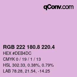 カラーコード: RGB 222 180.8 220.4 | qconv.com