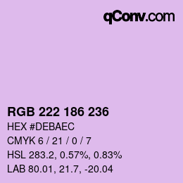 Color code: RGB 222 186 236 | qconv.com