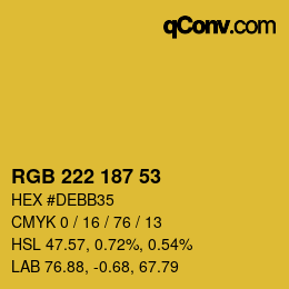 Color code: RGB 222 187 53 | qconv.com