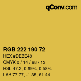 Color code: RGB 222 190 72 | qconv.com