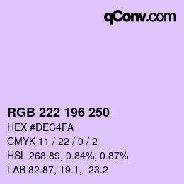 Color code: RGB 222 196 250 | qconv.com