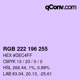 Color code: RGB 222 196 255 | qconv.com