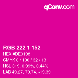 カラーコード: RGB 222 1 152 | qconv.com