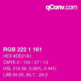 Color code: RGB 222 1 161 | qconv.com