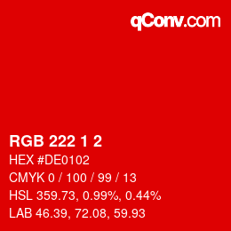 カラーコード: RGB 222 1 2 | qconv.com
