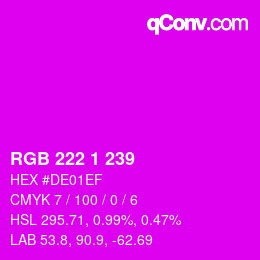 カラーコード: RGB 222 1 239 | qconv.com